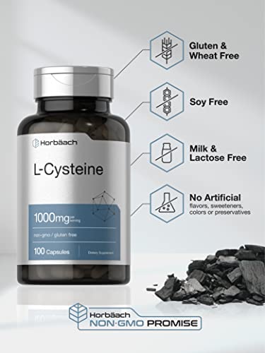 L-Cysteine 1000mg | 100 Powder Capsules | Non-GMO, Gluten Free Supplement Horbäach Au supplements