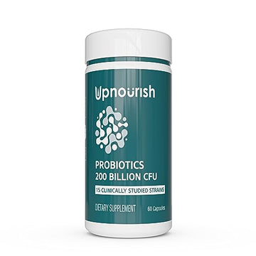 UpNourish Probiotics - 200 Billion CFUs, 15 Strains, Prebiotics & Enzymes - 60 Vegan Cap UpNourish Au supplements