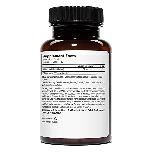 Lithium Orotate 20mg (1 Bottle), 60 Vegetarian Capsules, Lithium Supple Weyland Brain Nutrition Au supplements