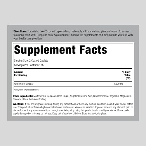 Piping Rock Apple Cider Vinegar Pills | 1600mg | 150 Caplet Capsules | High Potency Piping Rock Au supplements