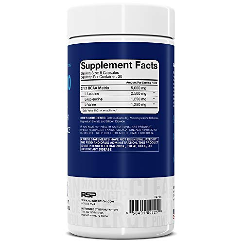 RSP BCAA 5000 (30 Serv), Premium BCAA Capsules for Post Workout Muscle Recovery RSP NUTRITION Au supplements