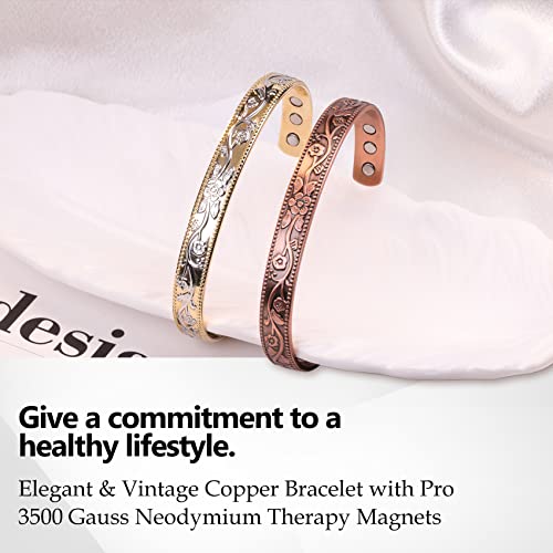 Feraco Magentic Copper Bracelet for Women,Vintage Flower Copper Cuff Bracelet Feraco Au supplements
