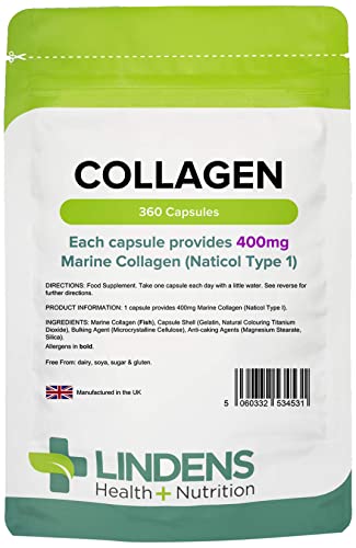 Lindens Collagen (Marine) 400mg Capsules 360 Pack - UK Manufacturer, Letterbox Friendly Lindens Au supplements