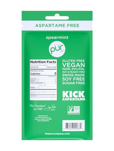PUR Gum | Aspartame Free Chewing Gum | 100% Xylitol | Natural Spearmint Flavored Gum PUR Au supplements
