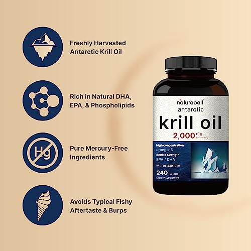 Antarctic Krill Oil 2000mg Supplement, 240 Softgels, 3X Strength Natural Source of Omega NatureBell Au supplements