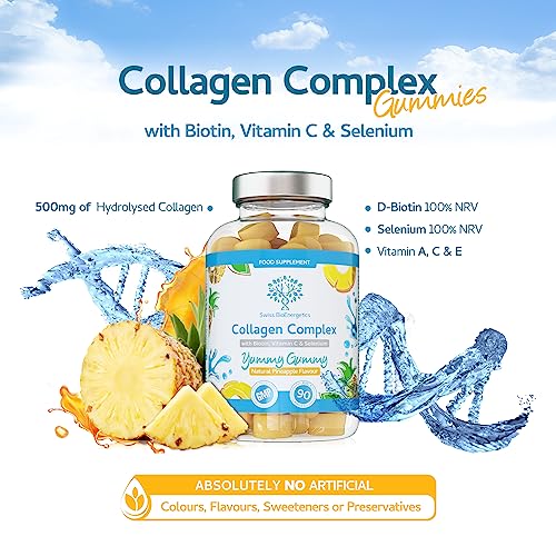 Collagen Complex - 90 Natural Pineapple Flavour Chewable Yummy Gummies swiss bioenergetics Au supplements