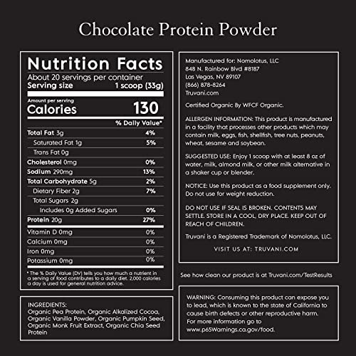 Truvani Organic Vegan Protein Powder Chocolate - 20g of Plant Based Protein, Organic Truvani Au supplements
