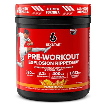 Six Star Pre-Workout Explosion Ripped 2.0 Peach Mango - Endurance Powder with Caffeine Six Star Au supplements
