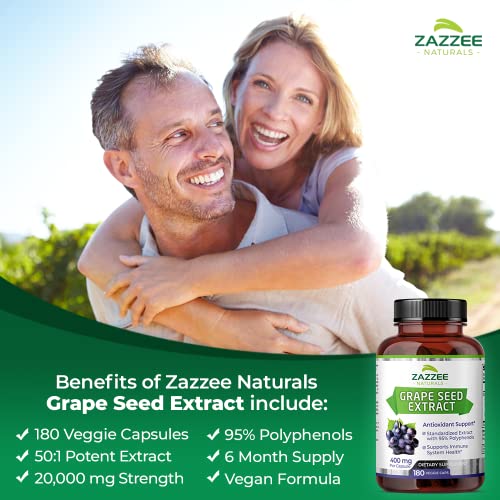 Zazzee High Strength Grape Seed 50:1 Extract, 20,000 mg Strength, 180 Vegan Capsules Zazzee Au supplements