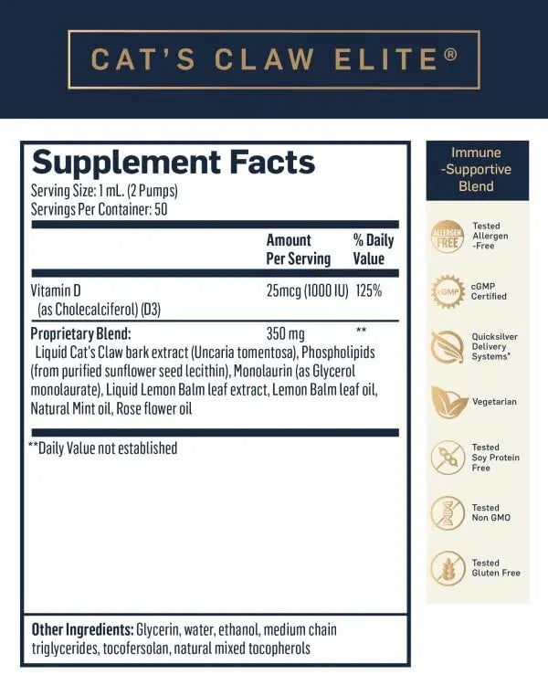 Quicksilver Scientific Nanoemulsified Cat's Claw - Liquid Immune Support Supplement with Uncaria tomentosa, 1000 IU Vitamin D + Monolaurin - Vegan + Superior Liposomal Absorption (1.7oz / 50ml) Quicksilver Scientific Au supplements