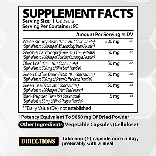 Pure White Kidney Bean Extract Capsules - 6 Herbal Ingredients 9050 mg Equivalent Satoomi Au supplements