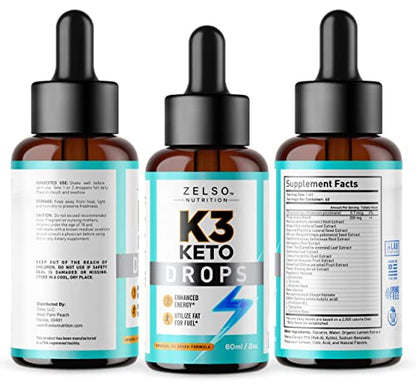 (3 Pack) K3 Keto Drops for Weight Loss - Fat Burner & Metabolism Booster | Advanced Keto ZELSOAU supplements