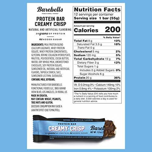 Barebells Protein Snacks Bars Creamy Crisp - 12 Count, 1.9oz Bars 55g of High Protein BAREBELLS Au supplements