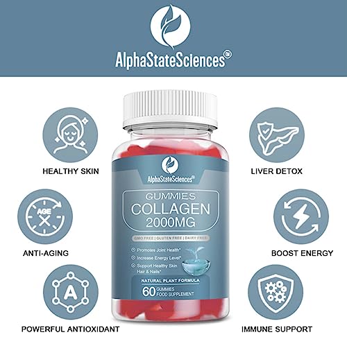 **New**Advanced Collagen Gummies 2000mg - Promote Skin Elasticity, Hair Growth, and Joint Health - Delicious Berry AlphaStateSciences Au supplements