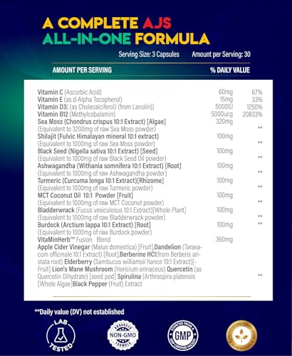AJS Sea Moss Capsules 3200Mg, Shilajit 1000Mg with Black Seed Oil, Ashwagandha AJS Nutrition Au supplements