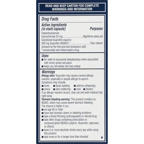 Advil PM Liqui-Gels Pain Reliever and Nighttime Sleep Aid, Pain Medicine with Ibuprofen for Pain Relief and Diphenhydramine HCL for a Sleep Aid - 40 Liquid Filled Capsules - Back to College Advil Au supplements