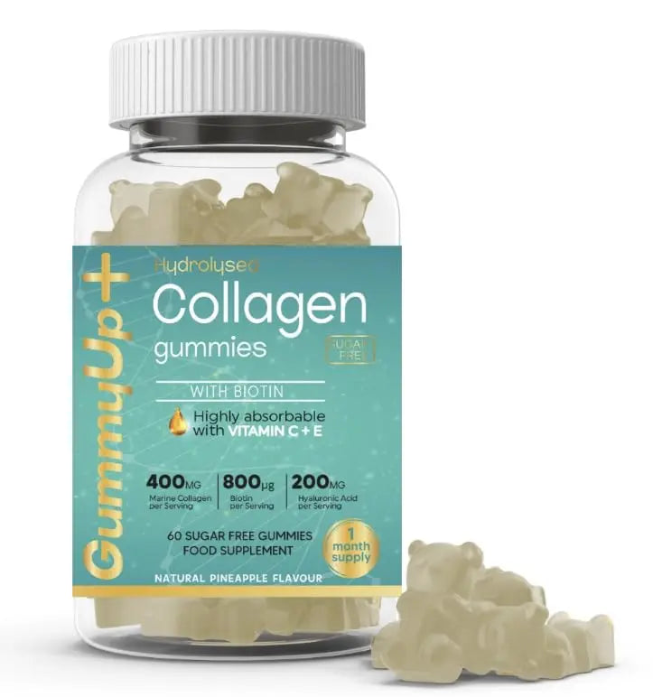 Hydrolysed Collagen Gummies with Biotin, 60 Sugar Free Natural Pineapple Flavoured Gummies ZA ZACANNA uk supplements