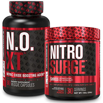 Jacked Factory Nitrosurge Shred Thermogenic Pre-Workout in Fruit Punch & N.O. XT Nitric Jacked Factory Au supplements