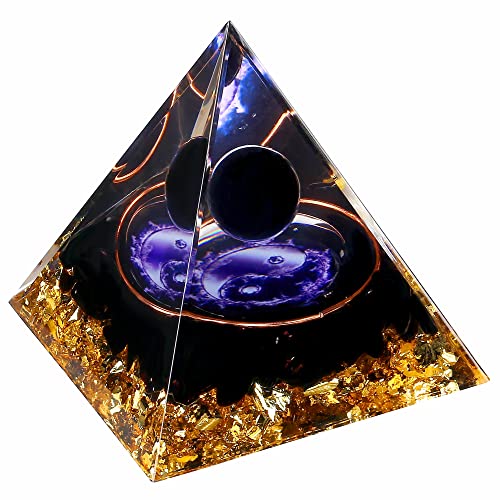 Yin Yang Healing Crystal Orgonite Pyramid - Tai Chi with Obsidian Ball - Taiji Reiki Chakra Meditation FENGSHUI-CAISHEN Au supplements