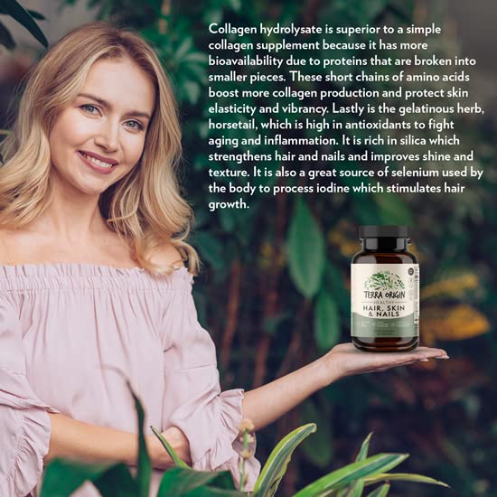 TERRA ORIGIN Healthy Hair, Skin and Nails Supplement | Collagen, Biotin, Horsetail & B-Complex | Supports Hair Strength, Skin Elasticity & Nail Growth | Vitamins for Women and Men | 60 Capsules TERRA ORIGIN Au supplements