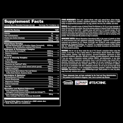 Animal Primal Muscle Hydration + Preworkout Powder – Contains Beta Alanine, 3DPump Animal Au supplements