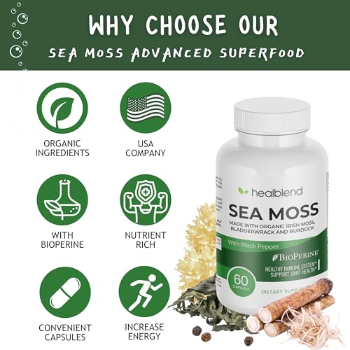 healblend Organic Irish Moss, Bladderwrack, Burdock, & BioPerine - 1405mg with Black Pepper healblend Au supplements