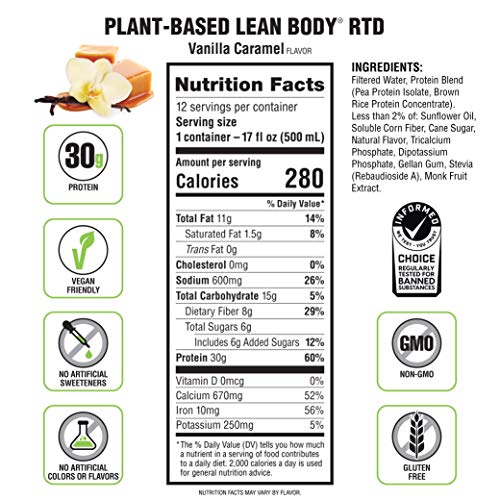 Lean Body Ready-to-Drink, Plant-Based Vegan Vanilla Caramel Protein Shake, 30g Protein Labrada Au supplements
