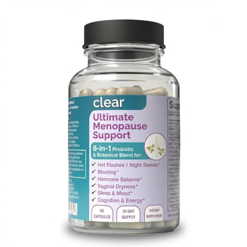 Clear Menopause Support for Women | 25-in-1 Formula with Black Cohosh, Dong Quai, Pre & Probiotics | Hot Flashes, Night Sweats, Mood, Sleep & Digestion | Hormone-Free | Made in USA | 60 Capsules Clear Probiotics Au supplements