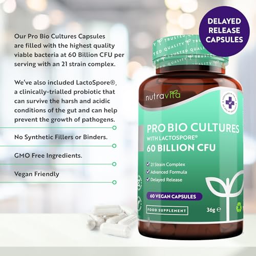 60 Billion CFU Probiotic Cultures - Scientifically Backed Lactospore® for Good Gut Flora Nutravita Au supplements