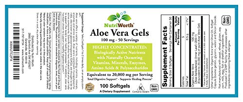 NutriWorth Aloe Vera Supplement (100 Softgels) 20,000mg Pure Gel Equivalency NutriWorth Au supplements