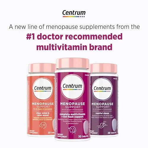 Centrum Complete Multivitamin Supplement + Hot Flash Support Menopause Support Tablets, with Clinically Studied geniVida, 30 Count Centrum Au supplements