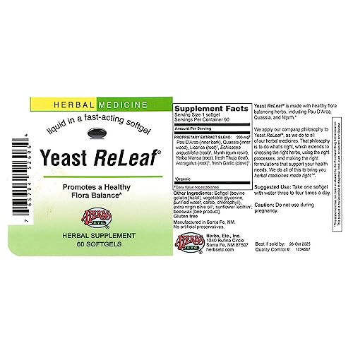 Herbs Etc, Yeast Releaf, 60 Capsules Herbs Etc. Au supplements
