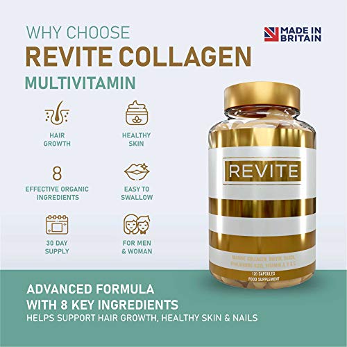 Marine Collagen Capsules 2000mg, Hyaluronic Acid, Silica, Biotin, Vitamin A, E & C Hair Revite Au supplements