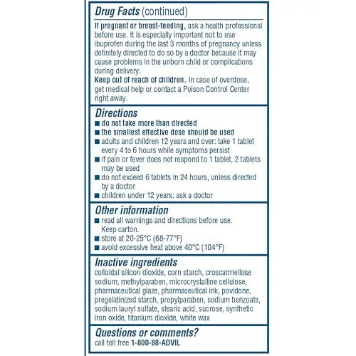 Advil Pain Reliever and Fever Reducer, Pain Relief Medicine with Ibuprofen 200mg for Headache, Backache, Menstrual Pain and Joint Pain Relief - 100 Coated Tablets Advil Au supplements