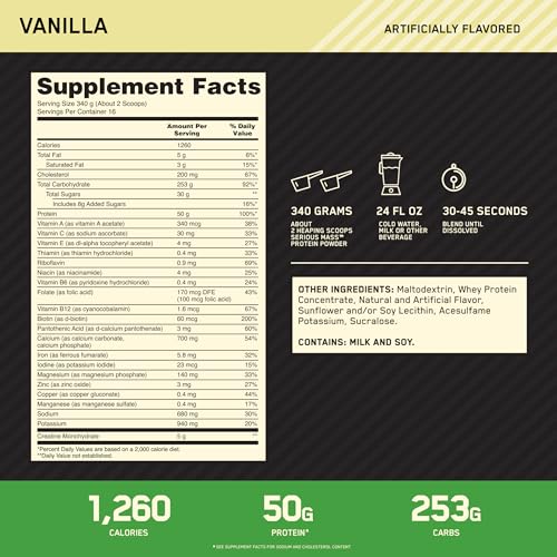 Optimum Nutrition Serious Mass Weight Gainer Protein Powder Vitamin C Zinc and Vitamin Optimum Nutrition Au supplements