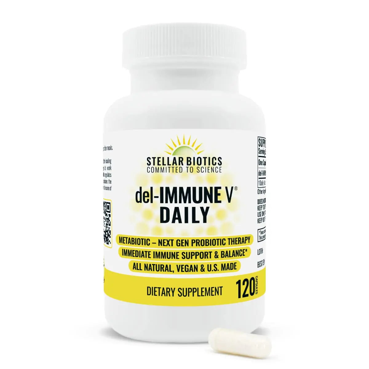 Del-Immune V® Daily by Stellar Biotics, All-Natural Immune Support & Gut Health, Immediate Care, Metabiotic: NextGen Probiotic Therapy (120 Caps) Del-Immune V Au supplements
