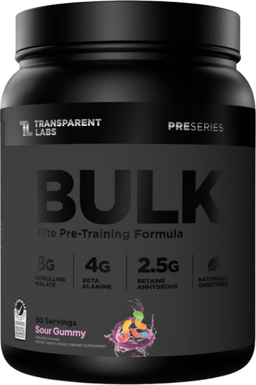 Transparent Labs Bulk Black Pre Workout - Clinically Dosed, Sugar Free Preworkout for Men and Women with Beta Alanine Powder, Citrulline Malate
