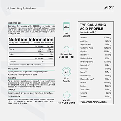 Marine Collagen Powder Supplement - 400g - Wild-Caught Canadian Marine Collagen - Unflavoured - Types 1 & 3 Hydrolysed Collagen ALPHA01 Au supplements