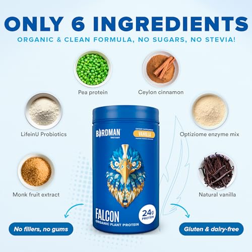 BIRDMAN Falcon Organic Vegan Protein Powder Vanilla, 24g Protein, Sugar Free, Probiotics BIRDMAN Au supplements