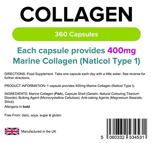 Lindens Collagen (Marine) 400mg Capsules 360 Pack - UK Manufacturer, Letterbox Friendly Lindens Au supplements