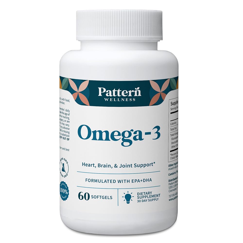 Pattern Wellness Omega 3 Softgels - Pure Fish Oil Formula - Helps Maintain Brain, Heart & Joint Health - 3rd Party Lab Tested - Non-GMO, Dairy-Free, Gluten-Free - 60 Softgels Pattern Wellness Au supplements