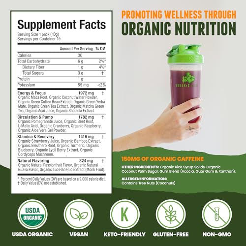 Organic Muscle Superfood Pre Workout Powder for Men & Women, Passionfruit Guava Organic Muscle Au supplements