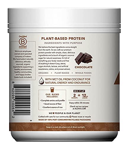 ALOHA Organic Plant Based Protein Powder, Stevia Free, Chocolate, 19.6 oz, 15 Servings ALOHA Au supplements
