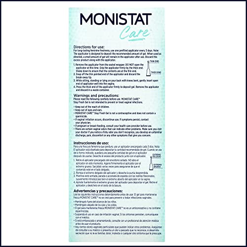 Monistat Stay Fresh Gel, Odor Eliminating Gel for Feminine Care, Fragrance Free Vaginal Gel, Prefilled Monistat Au supplements