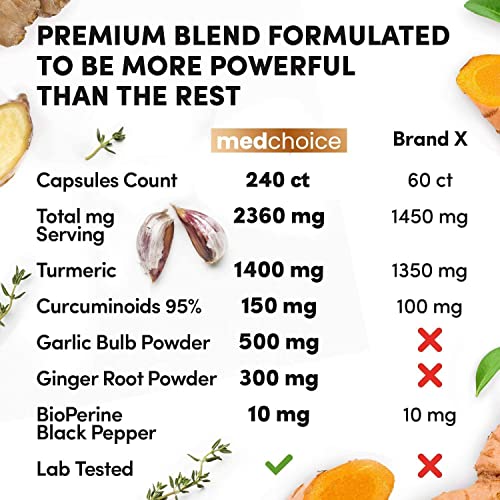 4-in-1 Turmeric and Garlic Supplements with Bioperine 2360 mg (240 ct) Turmeric Ginger MEDCHOICE Au supplements