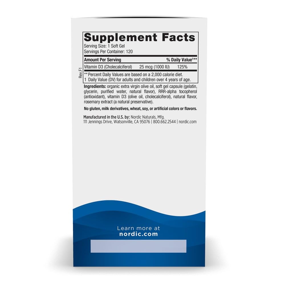 Nordic Naturals Vitamin D3 1000, Orange - 120 Mini Soft Gels - 1000 IU Vitamin D3 - Supports Healthy Bones, Mood & Immune System Function - Non-GMO - 120 Servings Nordic Naturals Au supplements