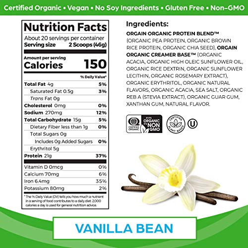 Orgain Organic Vegan Protein Powder, Vanilla Bean - 21g Plant Based Protein, Gluten Free Orgain Au supplements
