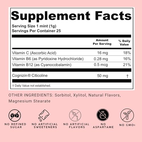 NOOZ Focus Mints Refill Bag - Caffeine-Free Brain Booster for Mental Clarity-Tangerine & Lemon Flavor | Sugar-Free, Travel-Friendly Supplement with Vitamin C, B6, B12 - Non-GMO, Clean Label, 150 Mints NOOZ Au supplements