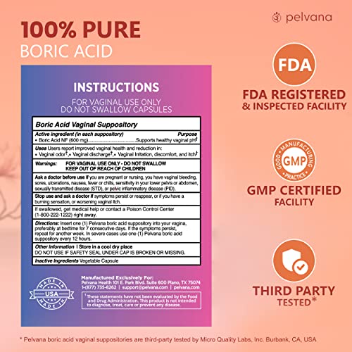 Pelvana Boric Acid Suppositories for Women 30 + 7 Applicators + 10 pH Test Strips Pelvana Au supplements