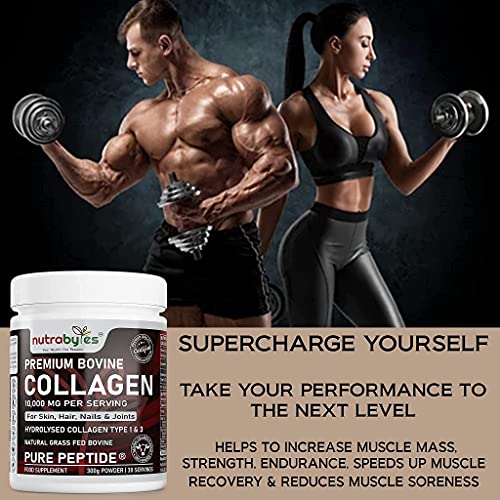 Pure Hydrolysed Collagen Powder 10000mg Bovine Type 1 & 3 Unflavoured|High Strength Protein Peptides for Women & Men NUTRABYTES Au supplements
